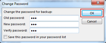 changer le mot de passe du fichier de données Outlook 2016 pst