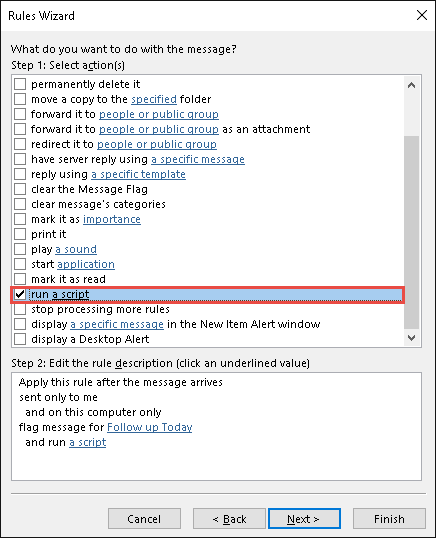 find run a script in rules wizard