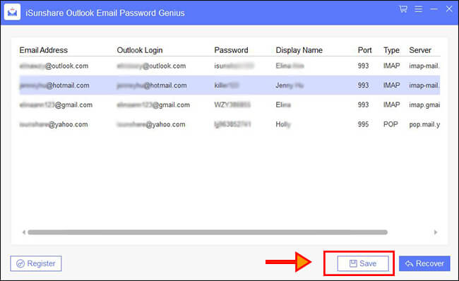  save the recovered email passwords