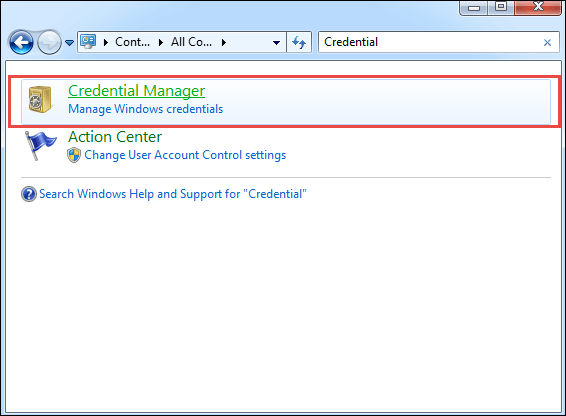 find credential manager in control panel