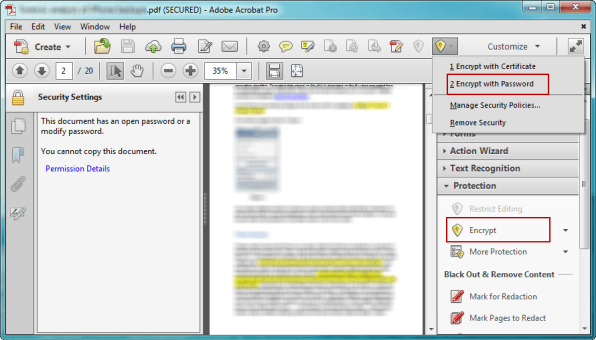 choose Encrypt with Password option for PDF file