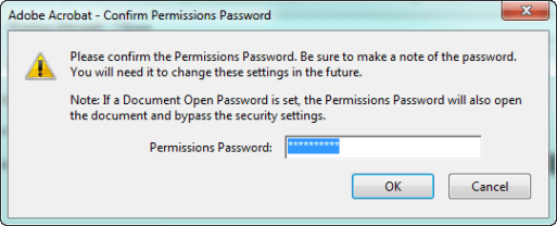 confirm PDF file permission or owner password