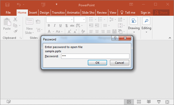 open encrypted PowerPoint 2016 presentation