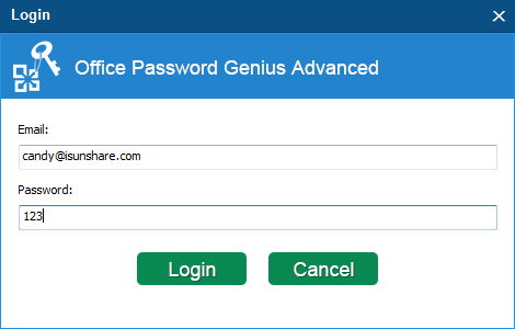 Melden Sie sich bei Office Password Genius Advanced an