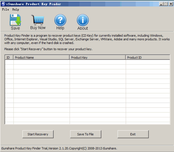 iSunshare product key finder for SQL Server