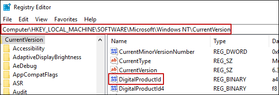 trouver la clé de produit Windows 10 dans le registre
