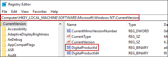 find windows 10 product key in registry