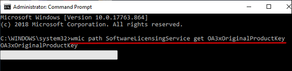 récupérer la clé de produit Windows 10 à l'aide de cmd