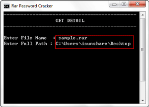 specify rar file with name and path