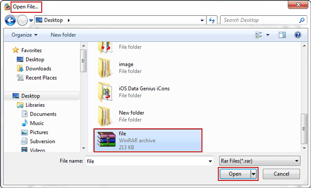 first way to add winrar file into rar password recovery tool