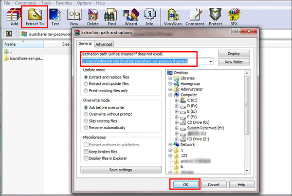  extract RAR file to destination folder