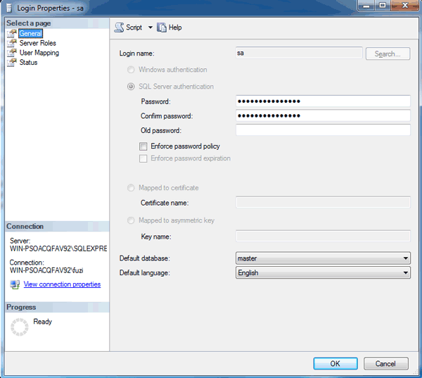 modifier le mot de passe SQL SA en mode d'authentification Windows