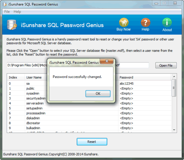 successfully reset SQl password