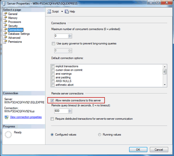 select remote server connections in SQL Server Management Studio