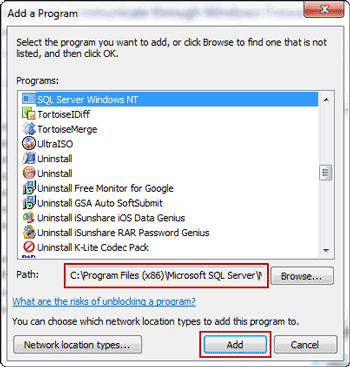 add SQL Server to allowed programs list