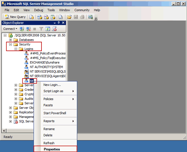 change SQL Server login properties