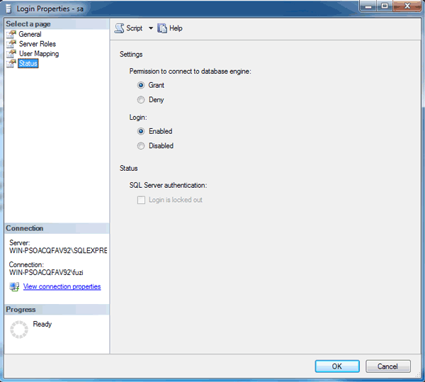 enable SQL Server SA account