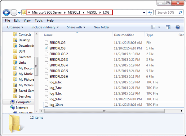 identify SQL Server errorlog file location