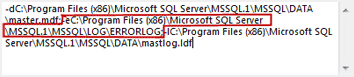 SQL Server ERRORLOG file location set in startup parameters