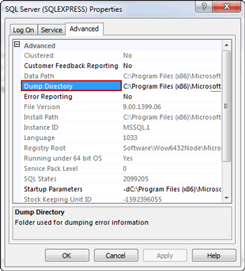 verify SQL ERRORLOG file location in dump directory