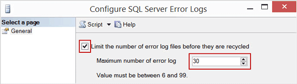 limit number of SQL Server ErrorLog file