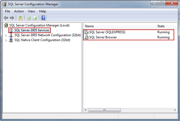 confirm SQL Server and SQL Server browser running