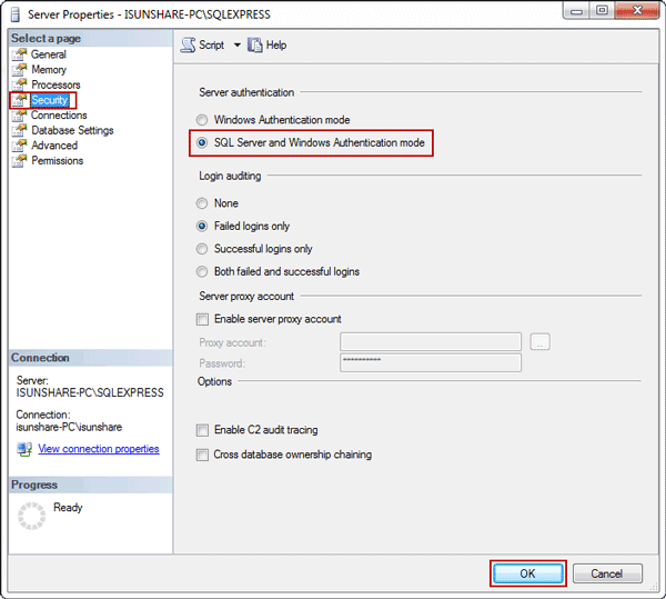 enable Mixed Authentication mode