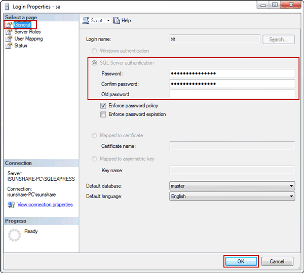 enable sa account for SQL Server logon