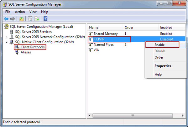 enable TCP/IP