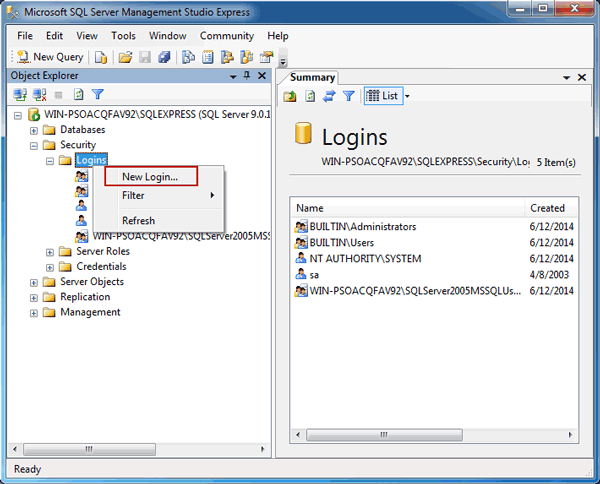 create new SQL Server logon user