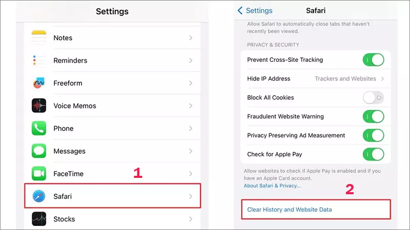 choose Clear history and website data