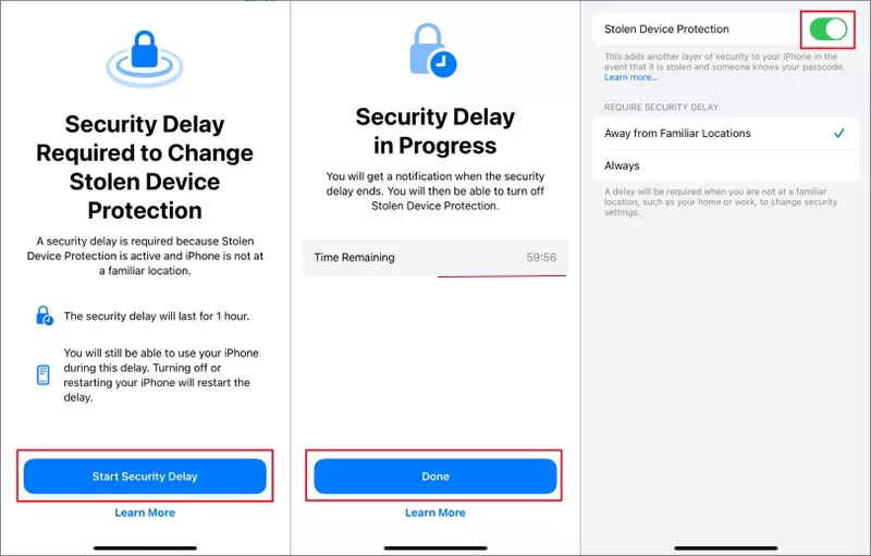 disable stolen device protection on iPhone