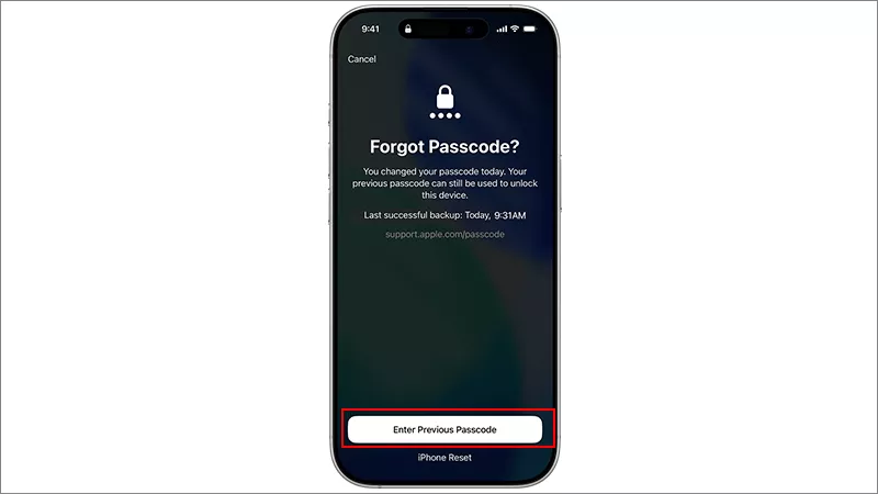 enter previous passcode option
