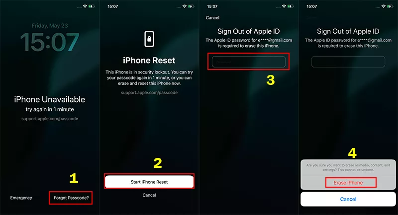 unlock iPhone from lock screen forgot passcode option