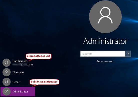 sign in windows 10 with built-in administrator