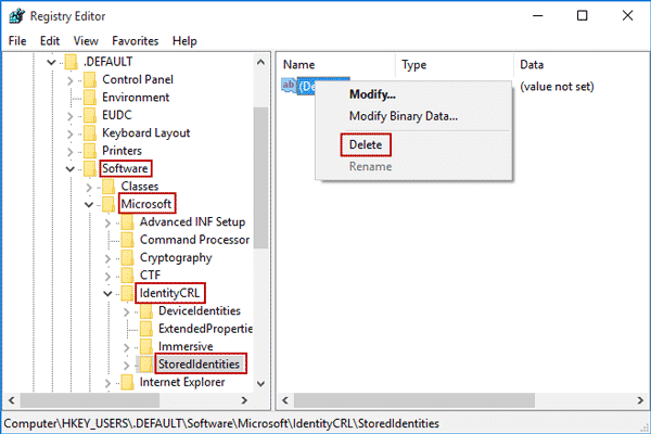 delete blocked microsoft account in registry editor