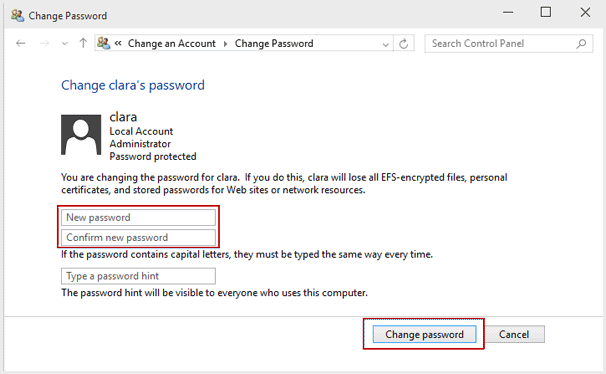 change user password command line windows 10