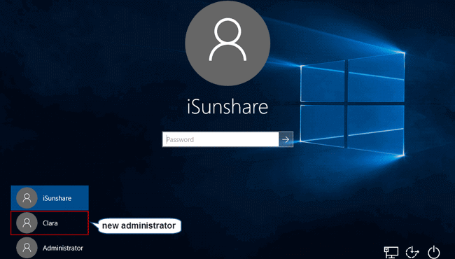 login windows 10 with new administrator account
