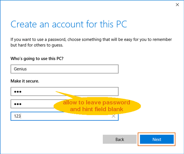 create a local account in pc settings