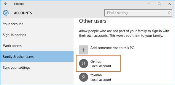 successfully add new user via pc settings