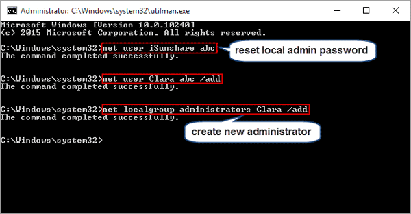 reset windows 10 password or create administrator on login screen