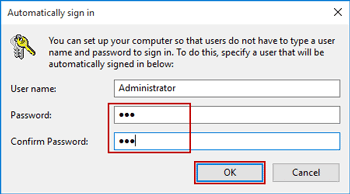 confirm automatic login user and password