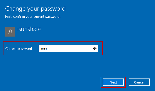 change user password hint windows 10