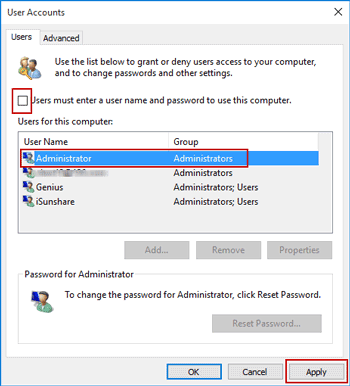 disble windows 10 password for login