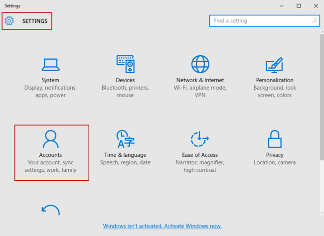enter windows 10 account settings to remove user password