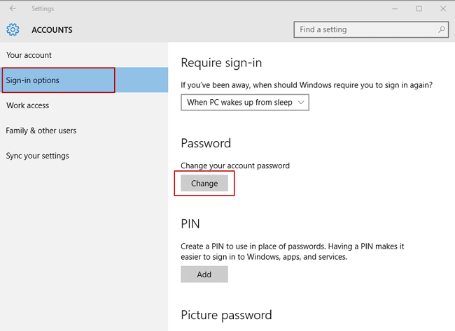 computer login password windows 10