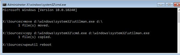 replace utilman with cmd on windows 10 login screen