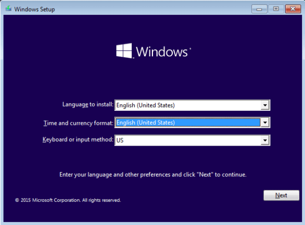 démarrer l'ordinateur Windows 10 à partir du disque d'installation USB