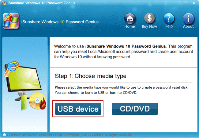 choose usb device as burning media