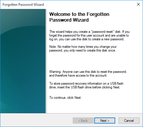 forgotten password wizard runs